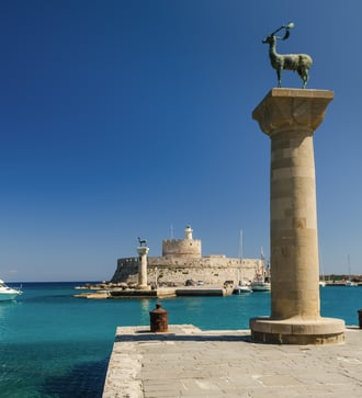 Entrance to Rhodes harbour, Greece