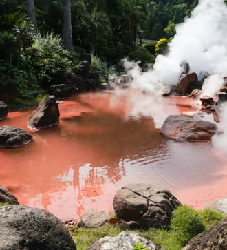 Red hot spring in Beppu, Japan