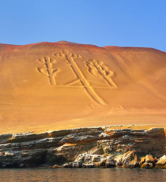 Candelabra petroglyph on the Paracas peninsula, Pisco Bay, Peru