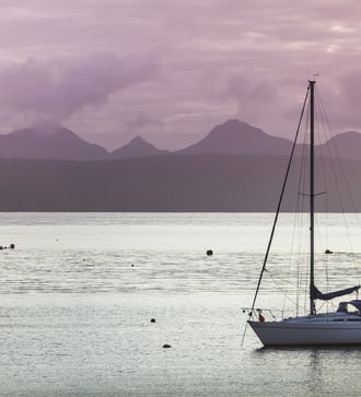 Glenuig Bay and Loch Ailor, looking out to Rum, Scotland