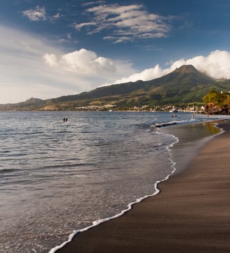 Black sand beach in Saint Pierre, Martinique