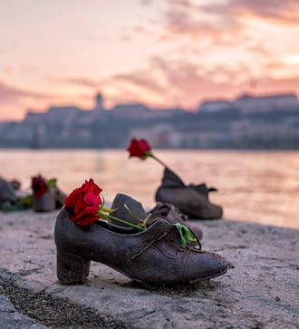 Shoe memorial on the Danube in Budapest, Hungary