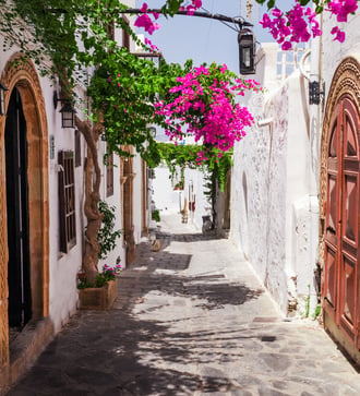 Streets in Lindos, Rhodes, Greece