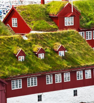 Turf roofs in Torshavn, Faroe Islands