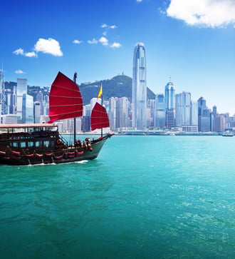 Hong Kong boat and city skyline