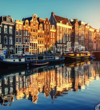 Amsterdam canals at sunset