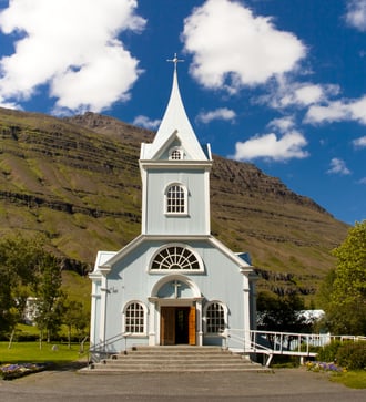 White church in Seydisfjordur, Iceland