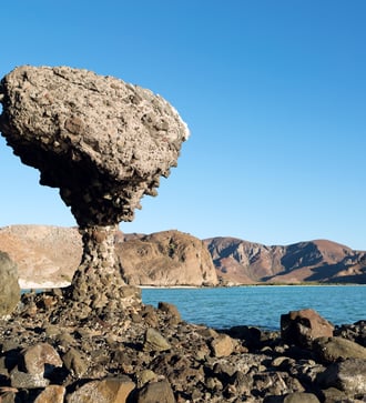 Balancing rock on Balandra Beach, La Paz, Mexico