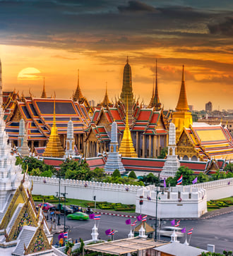 Sunset over Wat Pra Keaw, Bangkok, Thailand