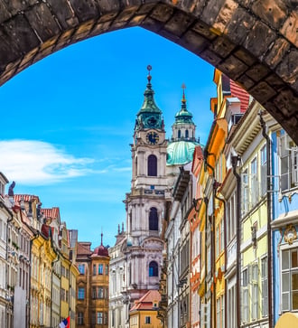 View of Prague old town from Charles Bridge