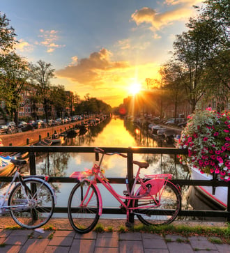 Bikes on a bridge in Amsterdam
