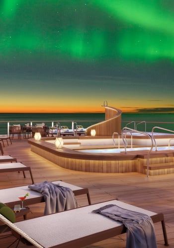 Seabourn Venture pool deck under the Northern Lights