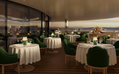A rendering of Sedna restaurant on board Four Seasons Yachts