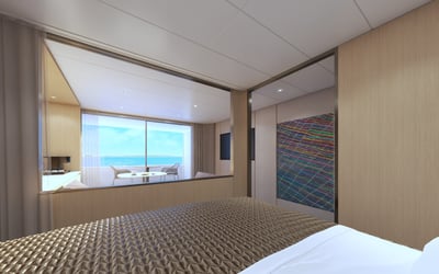 Rendering of Master One-Bedroom Suite on board Scenic Ikon