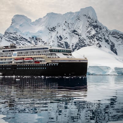 HX Hurtigruten Expeditions' ship MS Roald Amundsen at sea