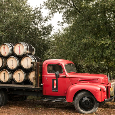 Truck carrying wine barrels in the Napa Valley, California