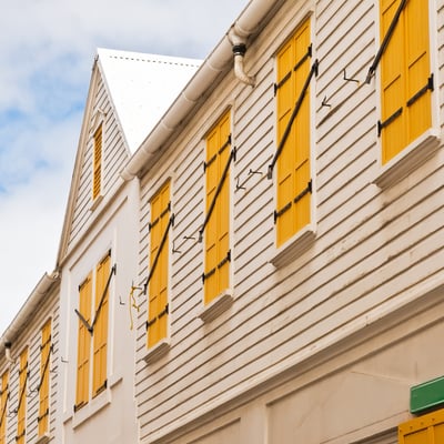 Brightly coloured house in St Thomas