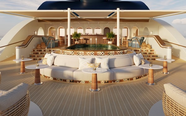 A rendering of the Horizon Lounge on board Four Seasons Yachts