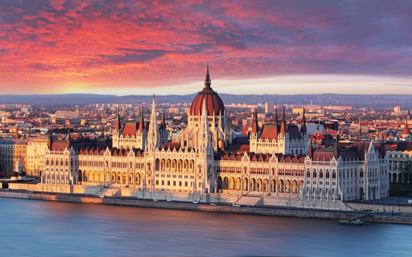 Sunrise over Parliament building, Budapest