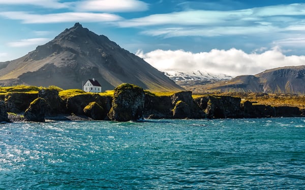 Arnarstapi village on the Snaefellsnes peninsula in Iceland, a popular port on small ship cruises from the UK 