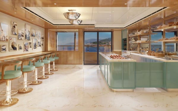 A rendering of Pistachio cafe on board Four Seasons Yachts