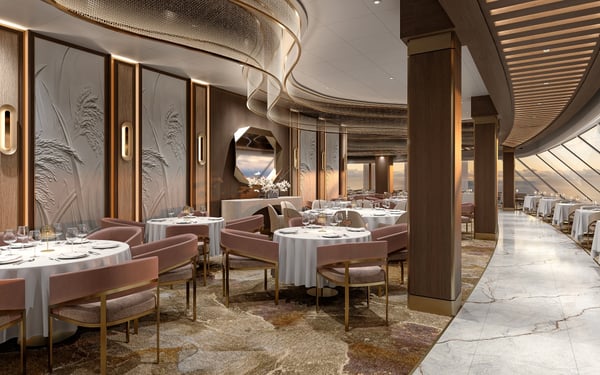 Rendering of the Grand Dining Room on board Oceania Sonata, the new ship from Oceania Cruises