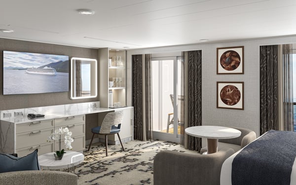 Rendering of the Penthouse Deluxe Suite on board Oceania Sonata, the new ship from Oceania Cruises