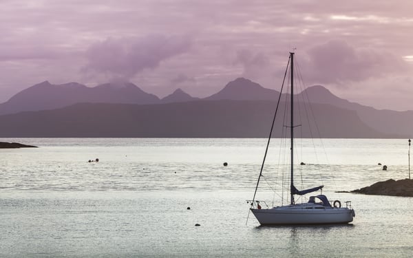 Glenuig Bay and Loch Ailor, looking out to Rum, Scotland