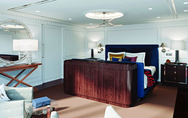 Owner’s Suite bedroom on Oceania Vista