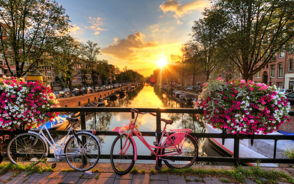 Bikes on a bridge in Amsterdam