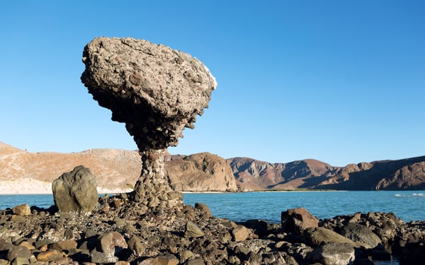 Balancing rock on Balandra Beach, La Paz, Mexico