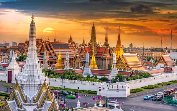 Sunset over Wat Pra Keaw, Bangkok, Thailand