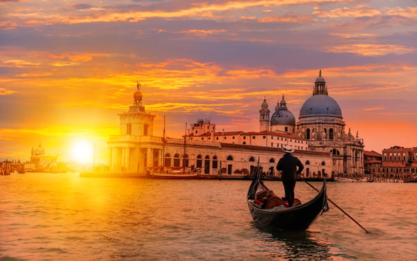 Gondola in Venice at sunset