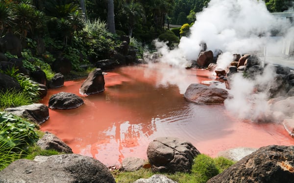 Red hot spring in Beppu, Japan