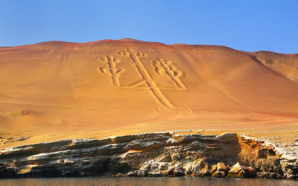 Candelabra petroglyph on the Paracas peninsula, Pisco Bay, Peru