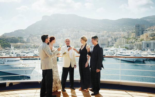 Silversea guests in formal wear, one of the many cruise ship dress codes