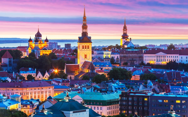 Tallinn old town by night, Estonia