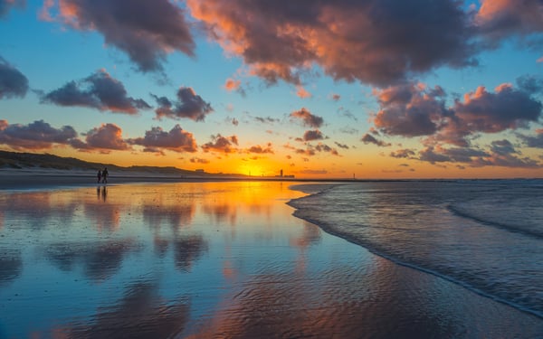 Sunset over Ostend beach, Belgium