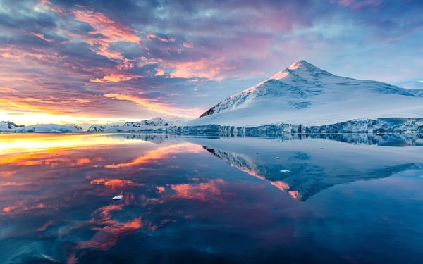 Landscape of Antarctica at sunset