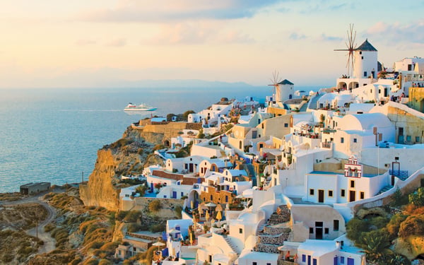 Windstar in Santorini, one of the highlights of a Mediterranean cruise