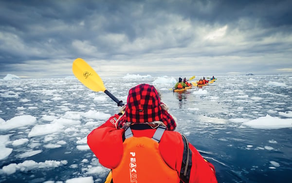 Sea kayaking, one of the exciting activities available on an Antarctica cruise