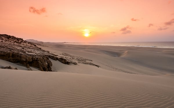 Sunset over Praia de Chaves beach in Boa Vista, Cape Verde
