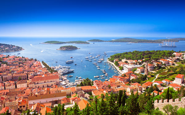 Aerial view of Hvar harbour, Croatia