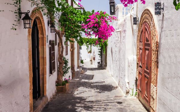 Streets in Lindos, Rhodes, Greece