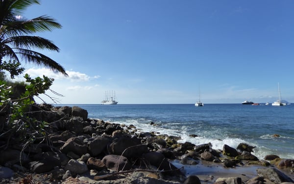 Windstar Cruises - Wind Surf anchored off the Caribbean island of Montserrat