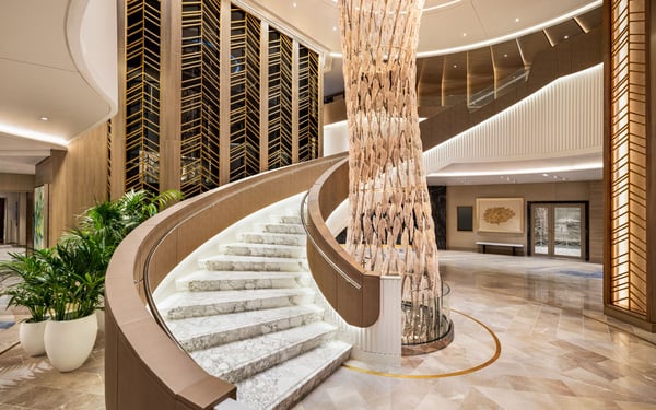 Atrium architecture and artwork on board Oceania's Vista