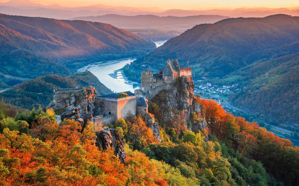 Aggstein Castle by the Danube in Wachau Valley, Austria in autumn