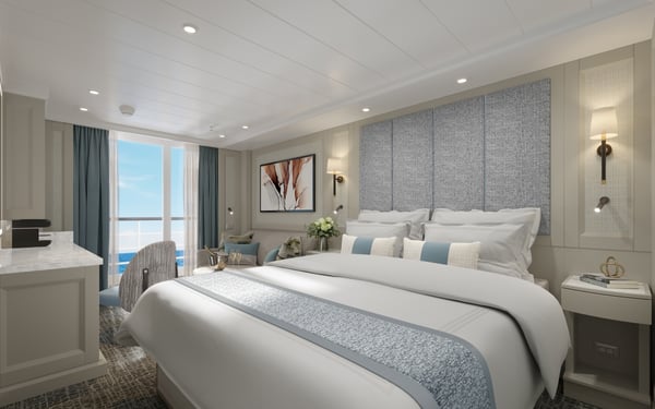 Deluxe Veranda Suite rendering on board Regent's Seven Seas Prestige