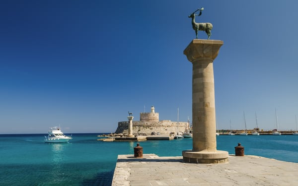 Entrance to Rhodes harbour, Greece