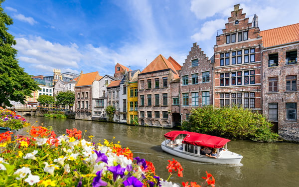 Flowers by canal in Ghent, Belgium